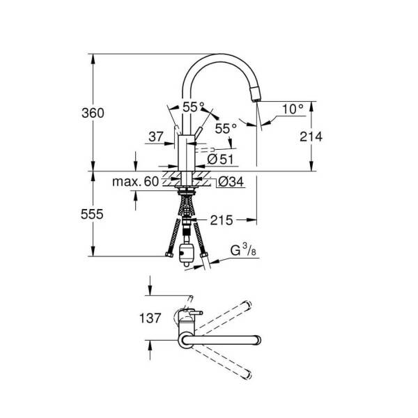 Grohe Concetto Tek Kumandalı Spiralli Eviye Bataryası 32663003 - 2