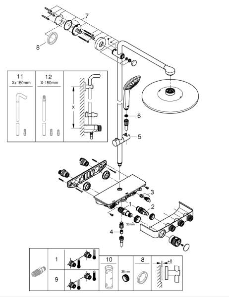 Grohe Euphoria Smartcontrol 310 Duo Duvara Monte Termostatik Bataryalı Duş Sistemi 26507AL0 - 4