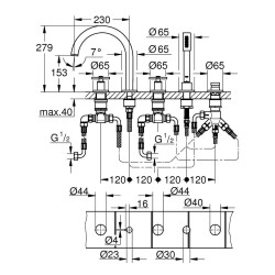 Grohe Küvet Bataryası 5 Delikli Atrio Krom 19923003 - 2