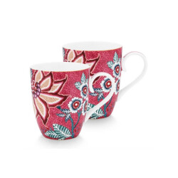 Pip Studio Flower Festival Kırmızı Büyük Mug Seti 350 ml 2 Adet - 1